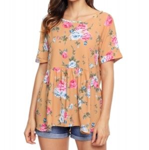 Yellow Lace-up Back Floral Ruffle Top